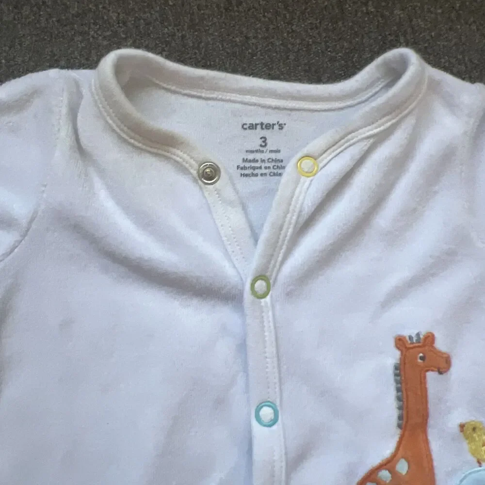 Carters Boys Size‎ 3 Months Romper One Piece Footsie White Snap UP Long Sleeve